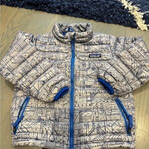 Patagonia Kids' Patterned Blue and Gray Puffer Jacket